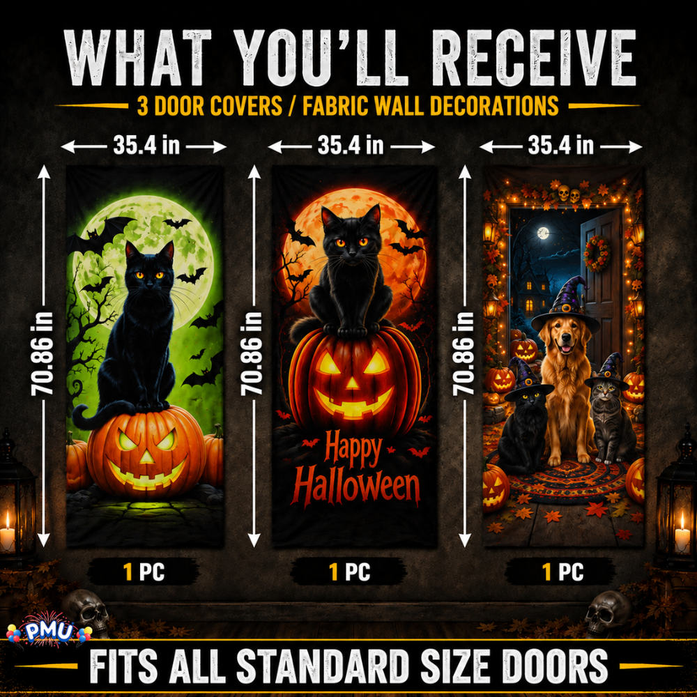 PMU 3 Pcs Halloween Door Cover, High-Definition Door Cover Halloween Decor