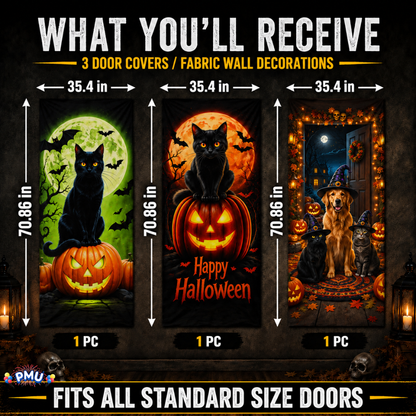 PMU 3 Pcs Halloween Door Cover, High-Definition Door Cover Halloween Decor