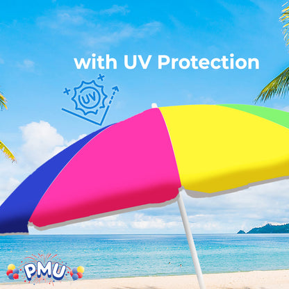 PMU Beach Umbrella 6 feet Opens to 72 inches Multicolor Beach Parasol and Outdoor Sun Protection Polyester