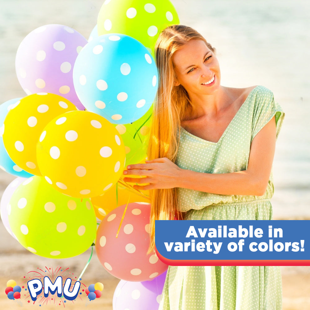 PMU Polka Dot Balloons PartyTex 11 Inch with All-Over Print White Dots