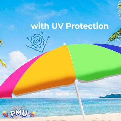 PMU Beach Umbrella 6 feet Opens to 72 inches Multicolor Beach Parasol and Outdoor Sun Protection Polyester