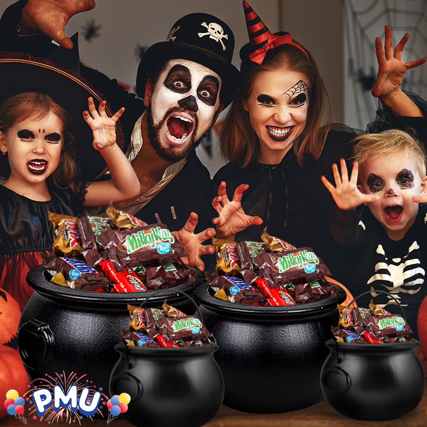 PMU Halloween Cauldron - Multi-Pack Assortment Plastic Candy Holder for Kids - Halloween Party Favors & Supplies