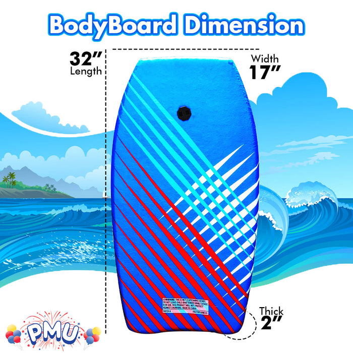PMU 33-Inch Graphics Printed Bodyboard - Lightweight Wrist Leash Slick Bottom Boogie Board for Beach, Sea & Pool - Surfing Board for Kids, Teens & Adults