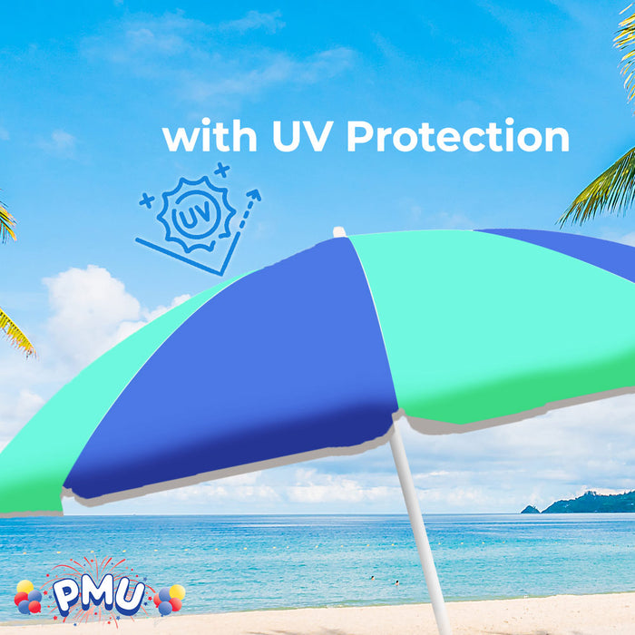 PMU Beach Umbrella 6 feet Opens to 72 inches Multicolor Beach Parasol with Carrying Sleeve for Beach, Patio, and Outdoor Sun Protection Polyester