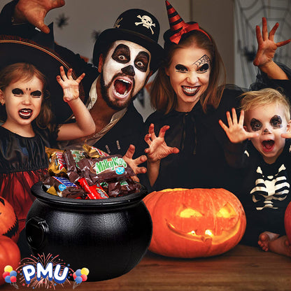 PMU Halloween Cauldron - Multi-Pack Assortment Plastic Candy Holder for Kids - Halloween Party Favors & Supplies - Black Set