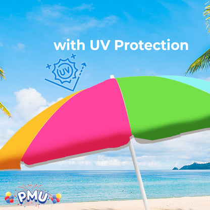 PMU Beach Umbrella 6 feet Opens to 72 inches Multicolor Beach Parasol and Outdoor Sun Protection Polyester