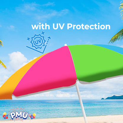 PMU Beach Umbrella 6 feet Opens to 72 inches Multicolor Beach Parasol and Outdoor Sun Protection Polyester