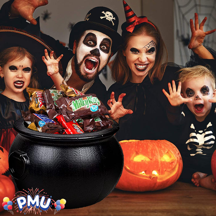 PMU Halloween Cauldron - Multi-Pack Assortment Plastic Candy Holder for Kids - Halloween Party Favors & Supplies - Black pcs Set