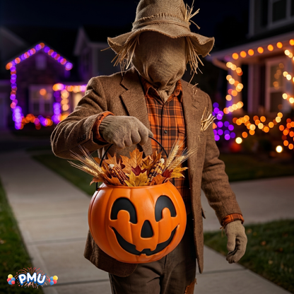 PMU Halloween Trick or Treat Jack-O-Lantern Carry Jack - Halloween Pumpkin Decorations - Candy Gift Basket for Kids - Pumpkin Bucket with Handles - 9 Inch w/Handle - Orange