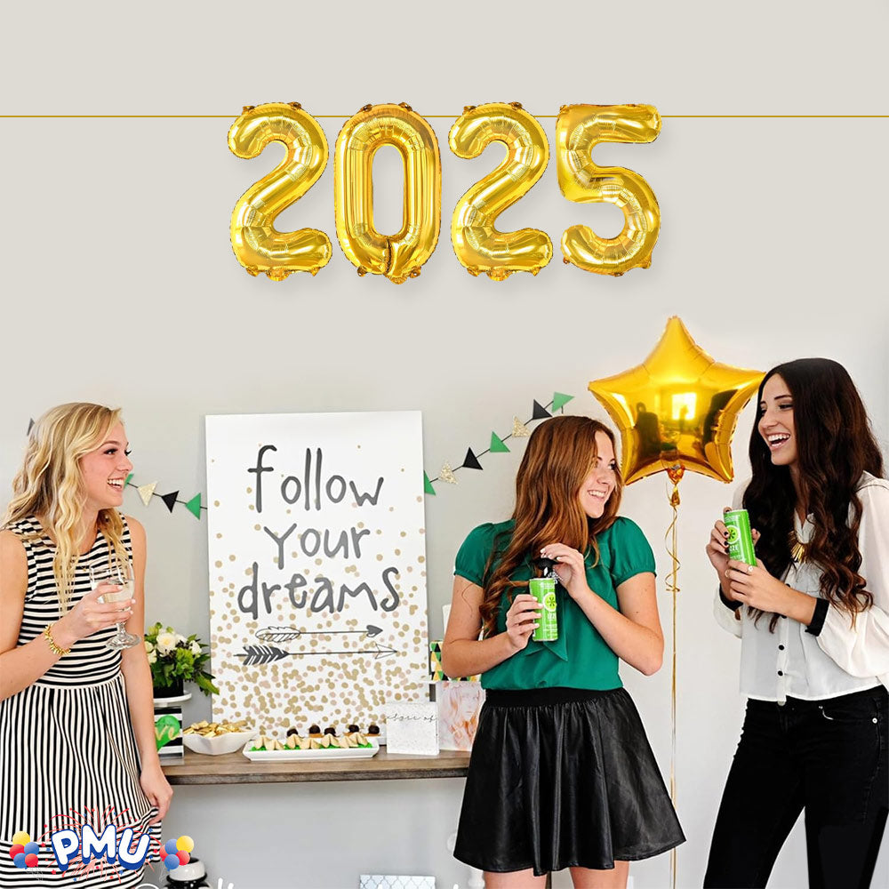 PMU New Year's Eve Party "2025" 16inch, 30inch, & 40inch in Number Mylar Balloons 2025 New Year, Graduation, Birthday, Special Events Accessories Party Celebration (4/pkg) Pkg/1