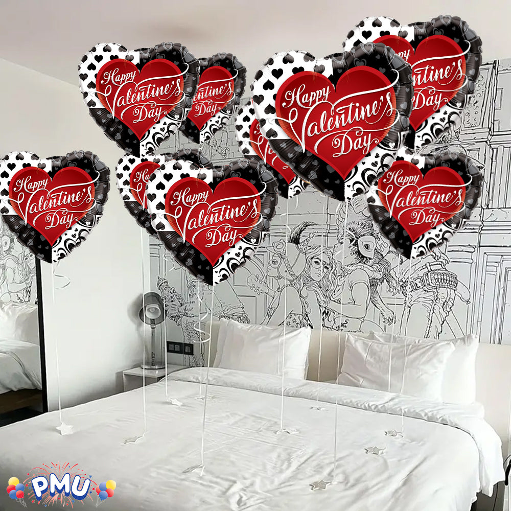 PMU Heart Shaped Happy Valentine's Day Balloons 18-Inch Mylar Idea Gift for Him or Her & Valentine Party Decorations