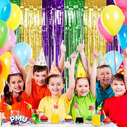 PMU Metallic Fringe Curtains | Metallic Foil Fringe Backdrop Curtains | Fringe Backdrop for Graduation, Birthday Party Decorations, Baby Shower, Disco Party |3ft x 8ft