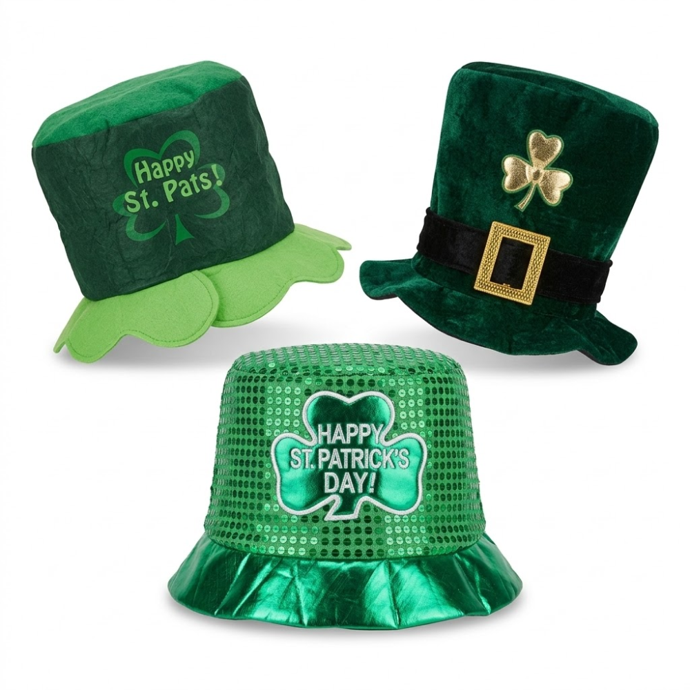 PMU 3-Pc St. Patrick’s Day Hat Bundle – Plush Leprechaun, Shamrock Beer Mug & Felt Shamrock Hat Wearable Costume