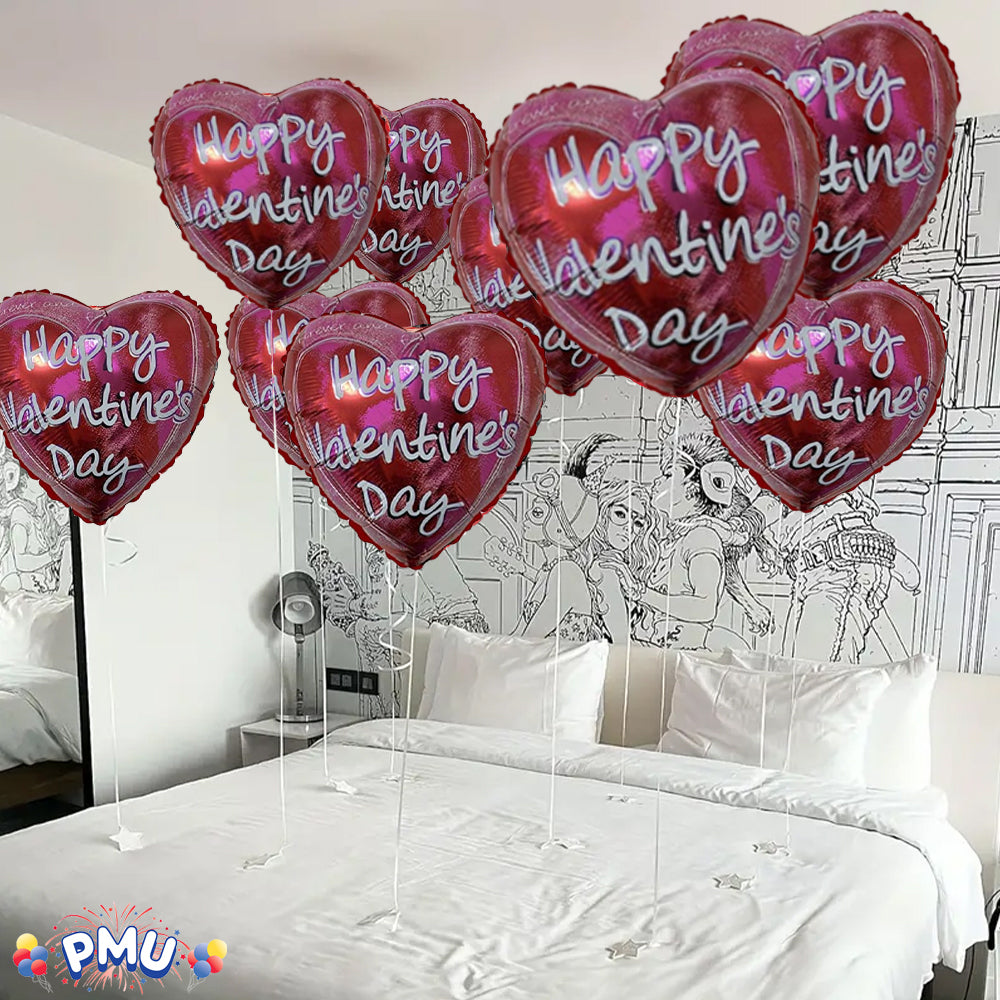 PMU Heart Shaped Happy Valentine's Day Balloons 18-Inch Mylar Idea Gift for Him or Her & Valentine Party Decorations