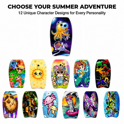 PMU 26 Inch Graphics Printed Bodyboard - Lightweight Wrist Leash Slick Bottom Boogie Board for Beach, Sea & Pool - Surfing Board for Kids, Teens & Adults Wave Conditions  Pkg/1