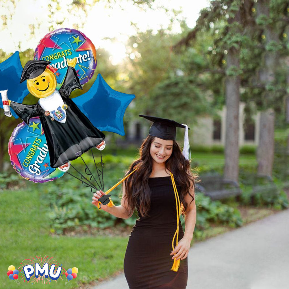 PMU Graduation Jumping Smiley Grad Balloon Bouquet (5/Pkg) Pkg/1