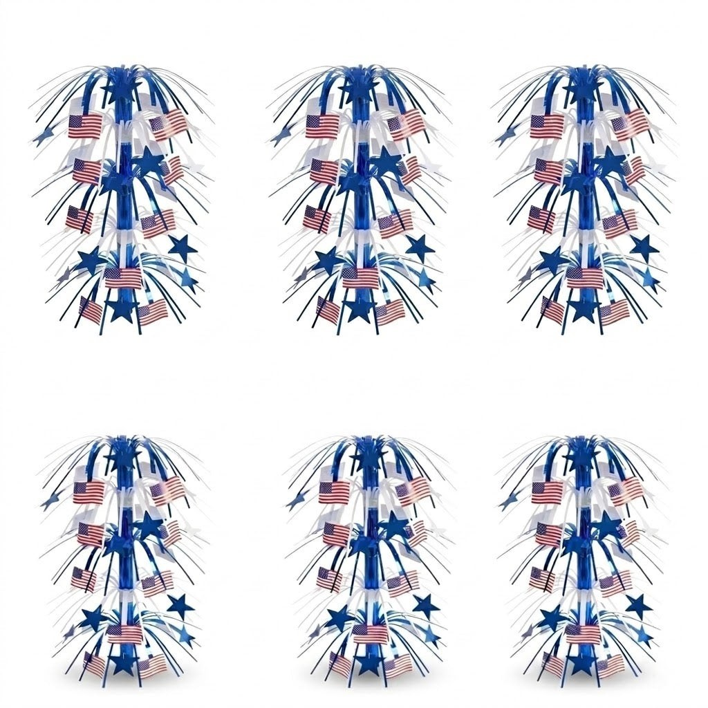 PMU Patriotic Star & American Flag Cascade Table Centerpiece – 4th of July & Independence Day Decor