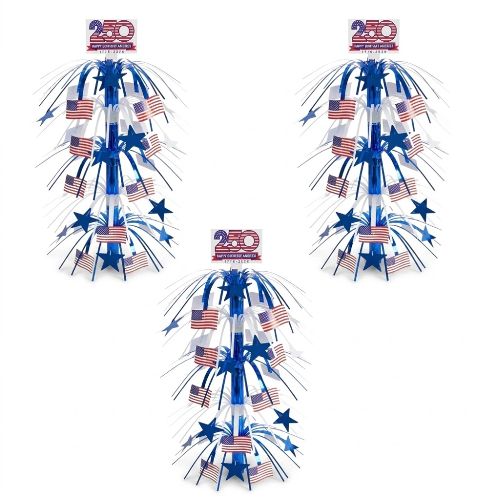 PMU Patriotic Star & American Flag Cascade Table Centerpiece – 4th of July & Independence Day Decor