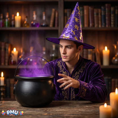 PMU 2 Pc Halloween Witch Cauldron Set – 8 Inch Black Cauldron Bowl & Witch Hat for Halloween Party Decorations, Tabletop & Home Décor