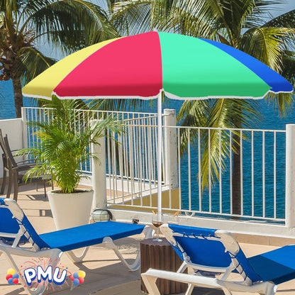PMU Beach Umbrella 6 feet Opens to 72 inches Multicolor Beach Parasol and Outdoor Sun Protection Polyester