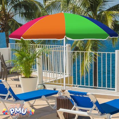 PMU Beach Umbrella 6 feet Opens to 72 inches Multicolor Beach Parasol and Outdoor Sun Protection Polyester