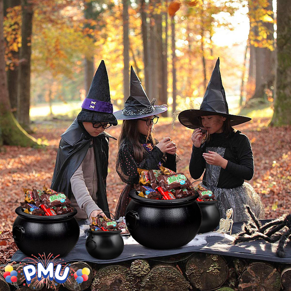 PMU Halloween Cauldron - Multi-Pack Assortment Plastic Candy Holder for Kids - Halloween Party Favors & Supplies