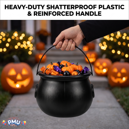 PMU 2 Pc Halloween Witch Cauldron Set – 8 Inch Black Cauldron Bowl & Witch Hat for Halloween Party Decorations, Tabletop & Home Décor
