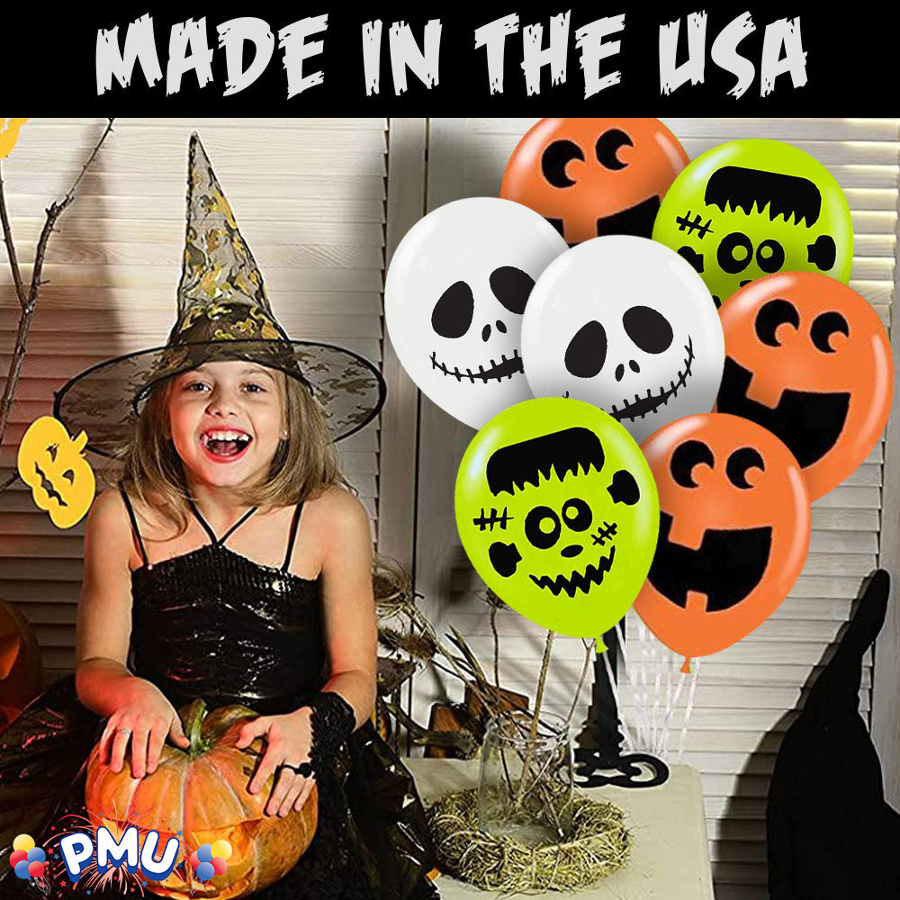 PMU Halloween Fun Faces Trio Balloons - Small Latex Balloons for Halloween Theme Parties, Trick-or-Treat & Party Favors Supplies - 12 Inch