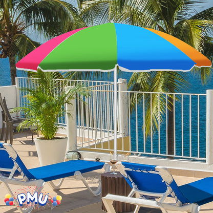 PMU Beach Umbrella 6 feet Opens to 72 inches Multicolor Beach Parasol and Outdoor Sun Protection Polyester