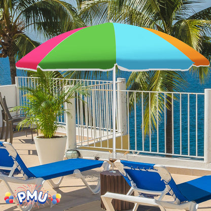 PMU Beach Umbrella 6 feet Opens to 72 inches Multicolor Beach Parasol and Outdoor Sun Protection Polyester