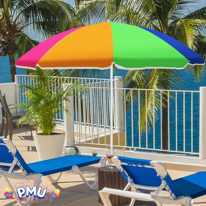 PMU Beach Umbrella 6 feet Opens to 72 inches Multicolor Beach Parasol and Outdoor Sun Protection Polyester