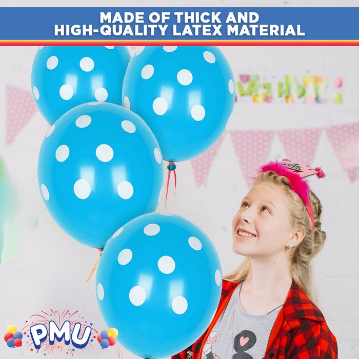 PMU Polka Dot Balloons PartyTex 11 Inch with All-Over Print White Dots