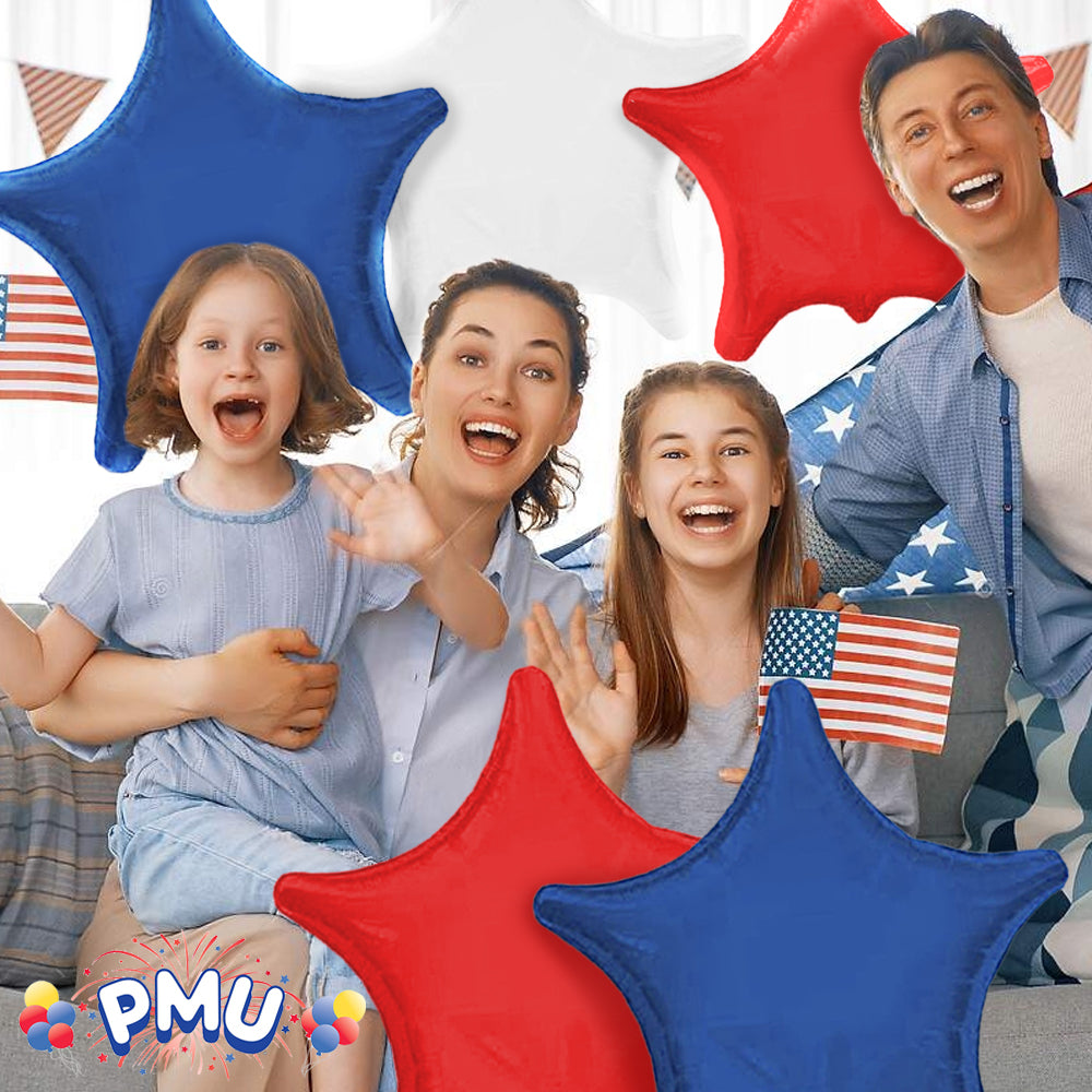 PMU 18 Inches Patriotic Red, White and Blue Star Balloon Assortment