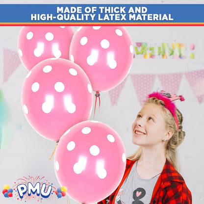 PMU Polka Dot Balloons PartyTex 11 Inch with All-Over Print White Dots