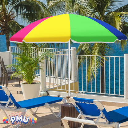 PMU Beach Umbrella 6 feet Opens to 72 inches Multicolor Beach Parasol and Outdoor Sun Protection Polyester
