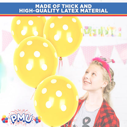 PMU Polka Dot Balloons PartyTex 11 Inch with All-Over Print White Dots