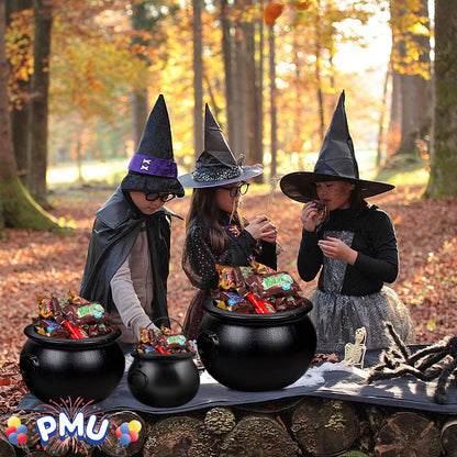 PMU Halloween Cauldron - Multi-Pack Assortment Plastic Candy Holder for Kids - Halloween Party Favors & Supplies - Black Set