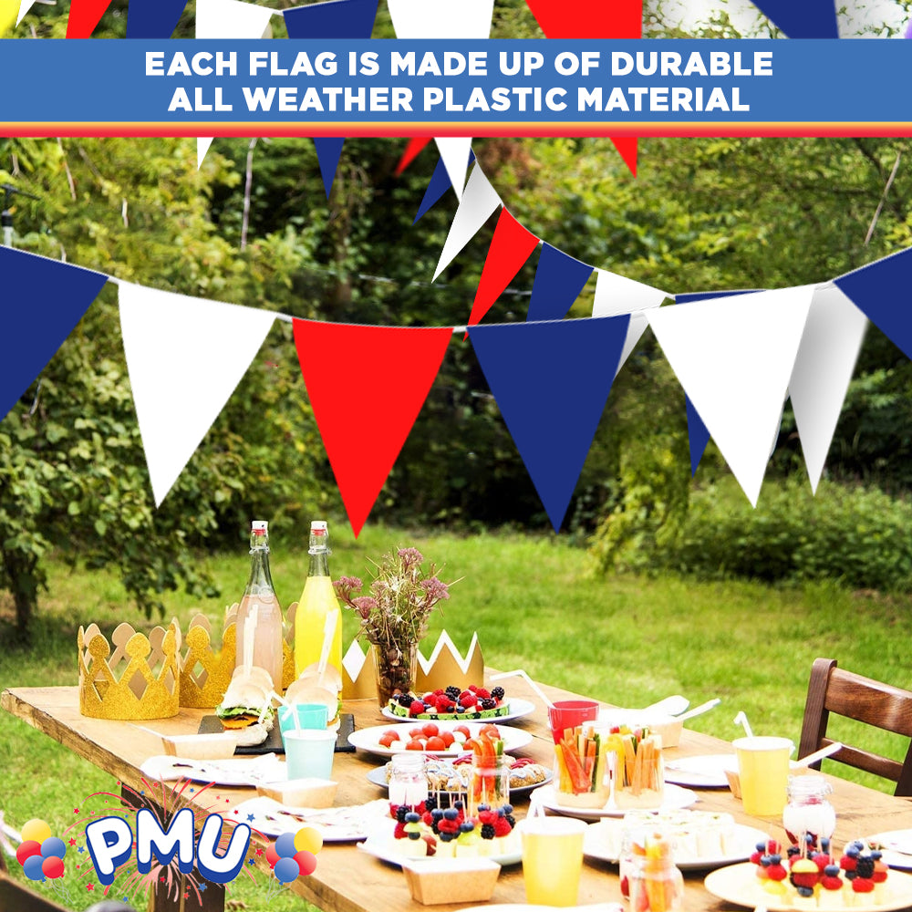 PMU Patriotic Outdoor Pennant Banner Red, White and Blue 17in. X 30ft