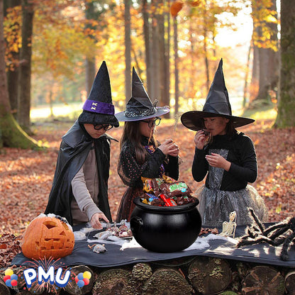 PMU Halloween Cauldron - Multi-Pack Assortment Plastic Candy Holder for Kids - Halloween Party Favors & Supplies - Black Set