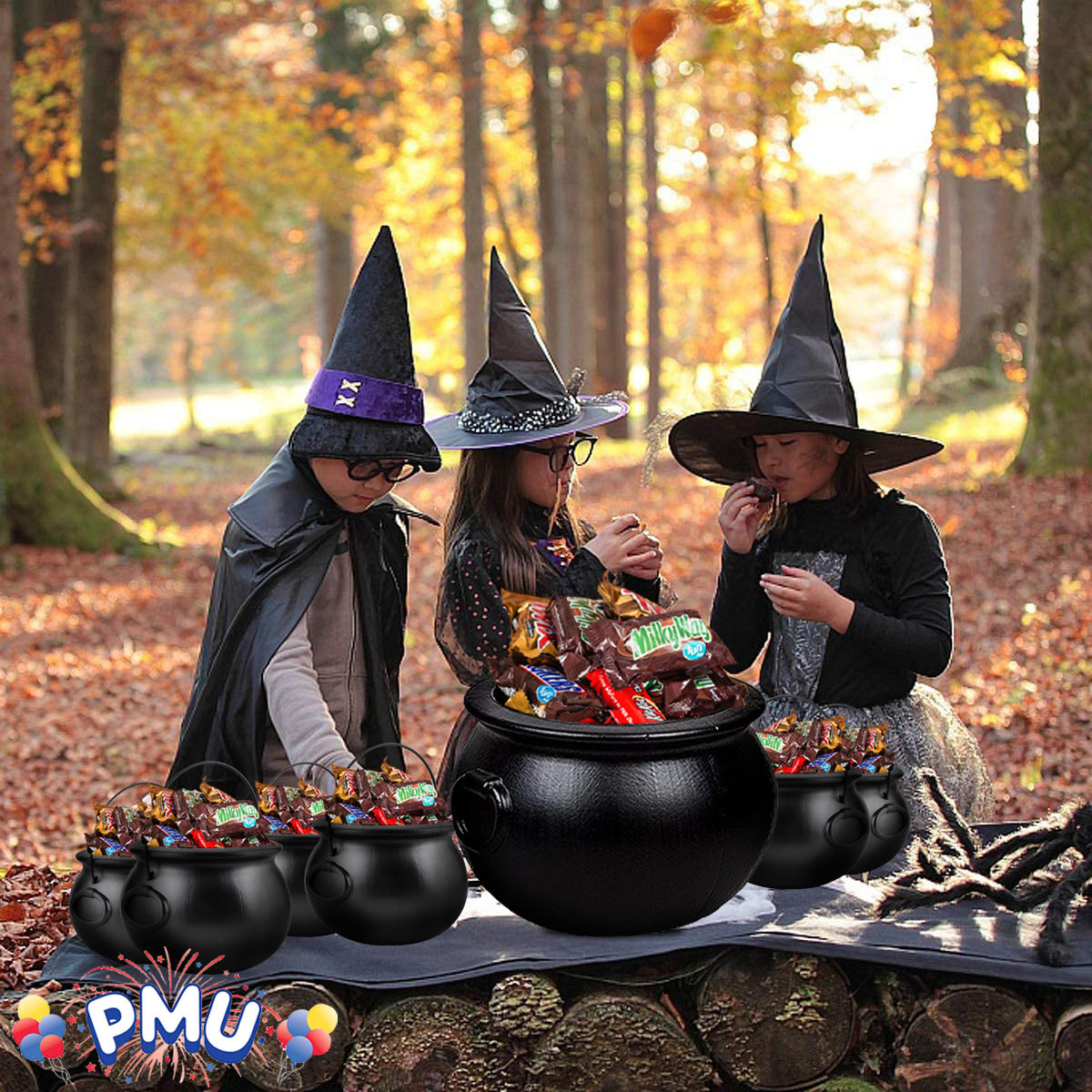 PMU Halloween Cauldron - Multi-Pack Assortment Plastic Candy Holder for Kids - Halloween Party Favors & Supplies