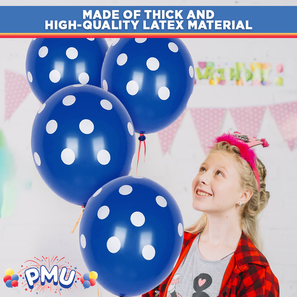 PMU Polka Dot Balloons PartyTex 11 Inch with All-Over Print White Dots