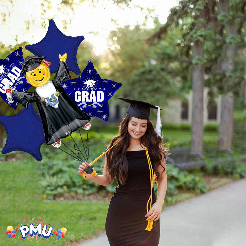 PMU Graduation Jumping Smiley Grad Balloon Bouquet (5/Pkg) Pkg/1