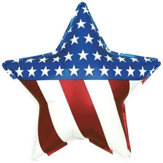 PMU Patriotic Star Shaped Flag 34 Inch Mylar-Foil Balloon