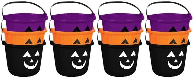 PMU Halloween Jack-O-Lantern Trick or Treat Pail Bucket - Candy Gift Basket for Kids - Pumpkin Plastic Buckets with Handle - Perfect Halloween Décor - 9 Inch