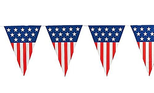 PMU Patriotic Outdoor Pennant Banner Red, White and Blue 17in. X 30ft