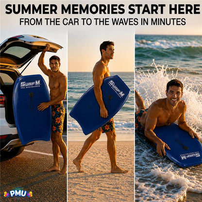 PMU 33 Inch Printed Bodyboard - Lightweight Wrist Leash Slick Bottom Boogie Board for Beach, Sea & Pool - Surfing Board for Kids, Teens & Adults Wave Conditions Pkg/1