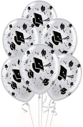 PMU Graduation Balloons | Premium Congrats Grad Balloon with All-Over Print Grad Caps-Confetti and Streamers | Graduation Party Supplies & Decorations | Latex Balloons