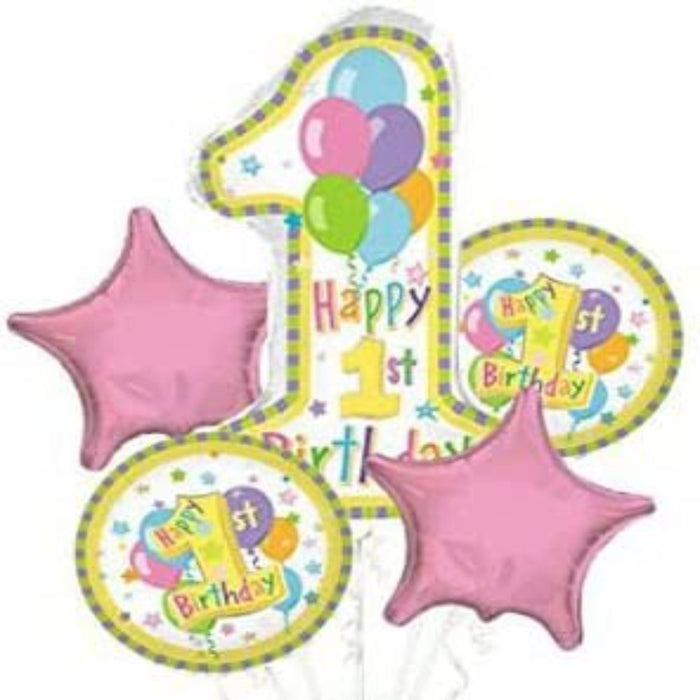 PMU Happy 1st. Birthday Pastel Balloon Bouquet (5/pkg) Pkg/1