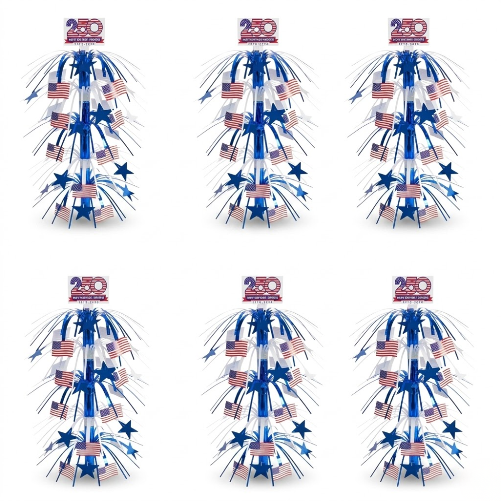 PMU Patriotic Star & American Flag Cascade Table Centerpiece – 4th of July & Independence Day Decor