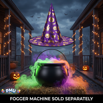 PMU 2 Pc Halloween Witch Cauldron Set – 8 Inch Black Cauldron Bowl & Witch Hat for Halloween Party Decorations, Tabletop & Home Décor